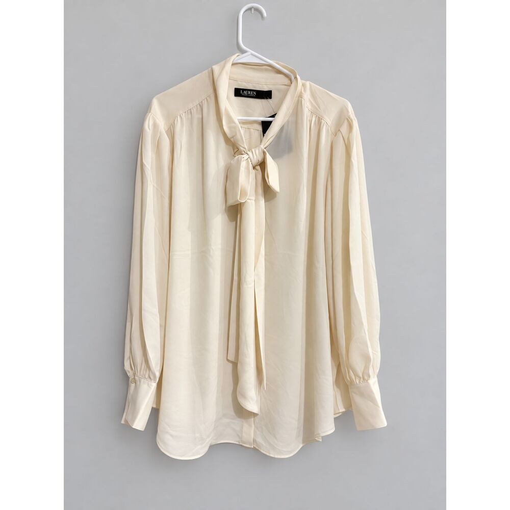 Lauren Ralph Lauren Tie Neck Blouse Winter Cream Size 3X NWT